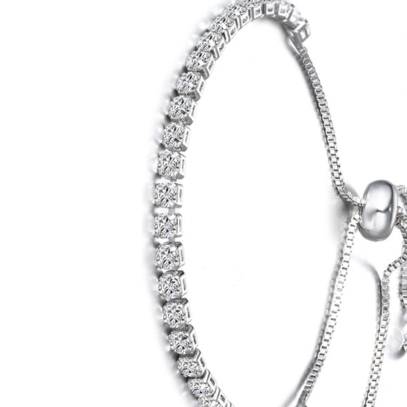 Swarovski Crystal Silver Slider Bracelet Adjustable Sterling Tennis Jewelry Gift - Picture 5 of 6